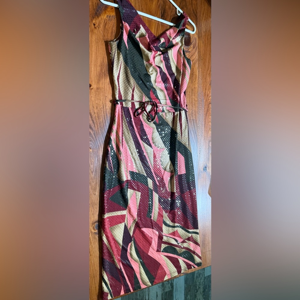 Vintage Y2K Le Chateau Red and Pink Patterned Dress